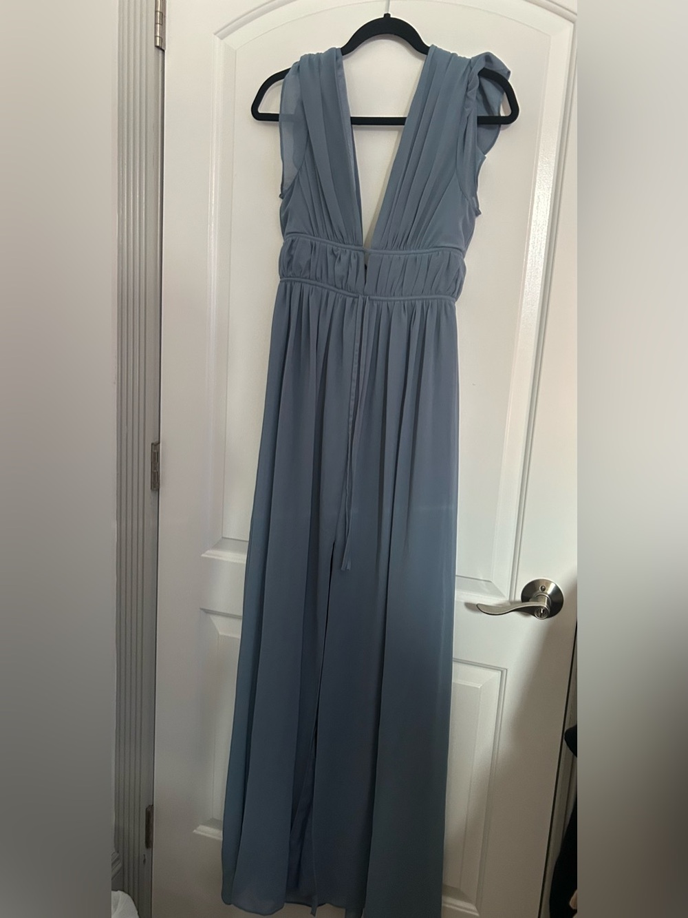 Lulus I'm All Yours Slate Blue Ruffled Maxi Dress S autumn wedding homecoming - Picture 2 of 15